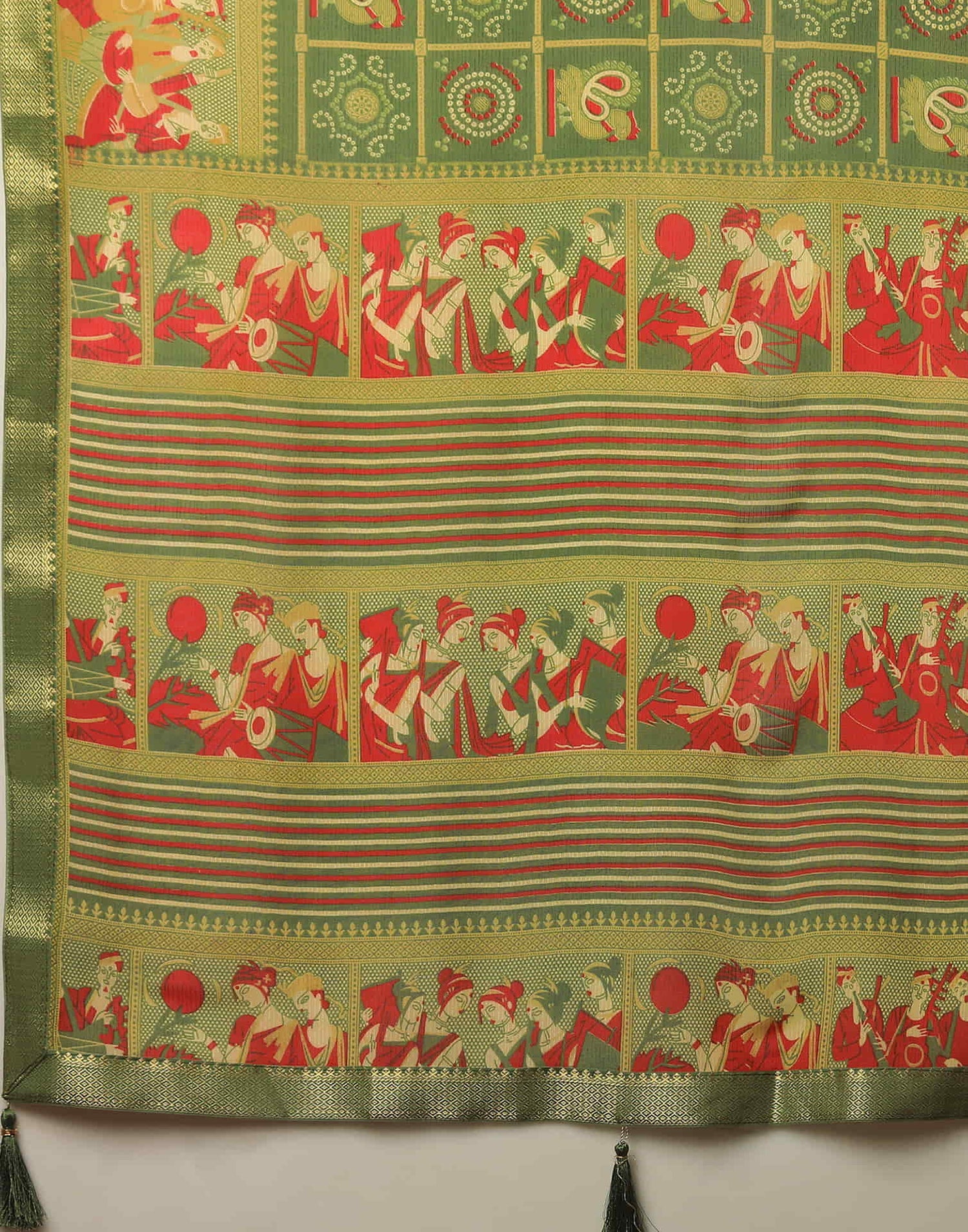 Olive Green Georgette Printed Bandhani Saree