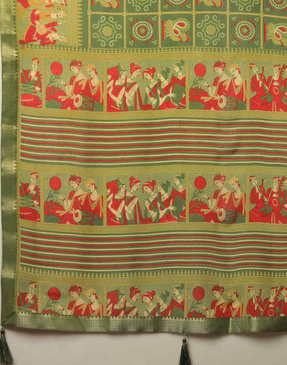 Olive Green Georgette Printed Bandhani Saree