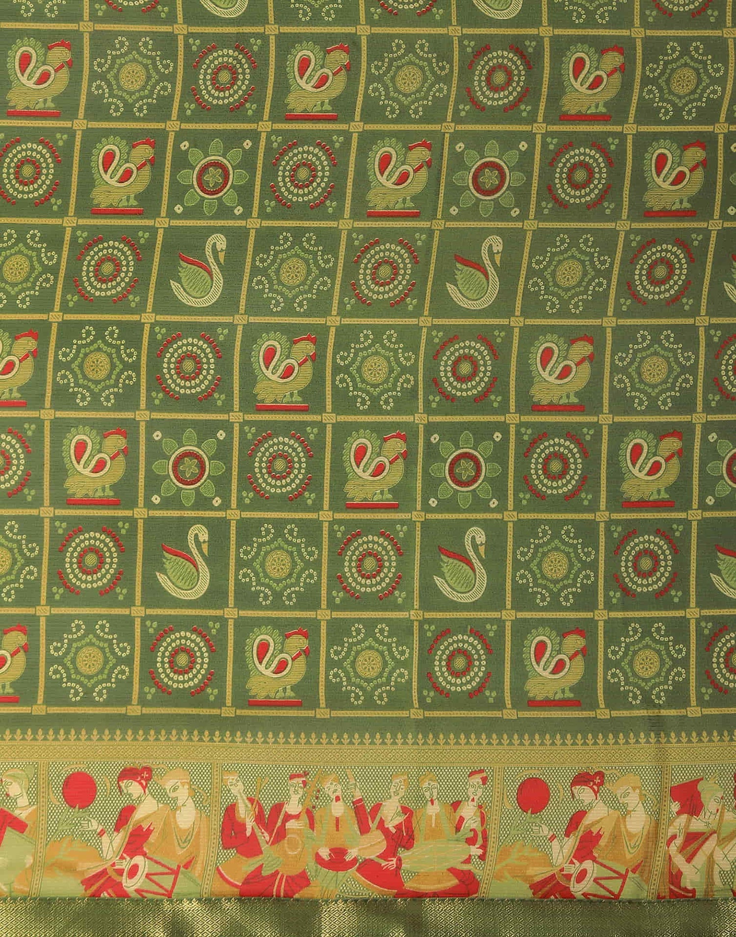 Olive Green Georgette Printed Bandhani Saree