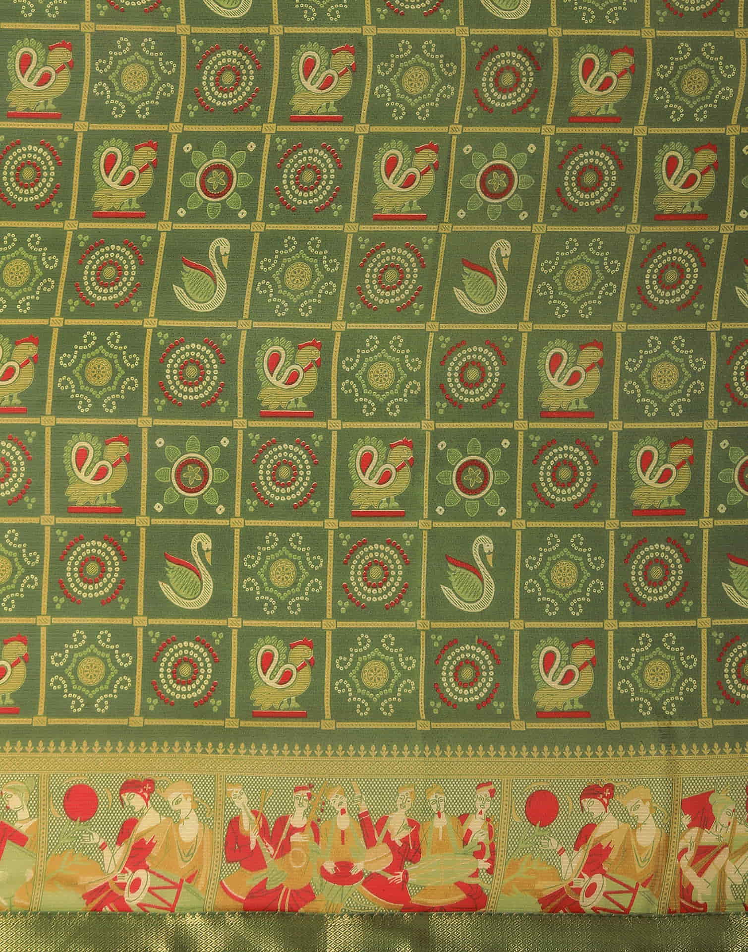 Olive Green Georgette Printed Bandhani Saree