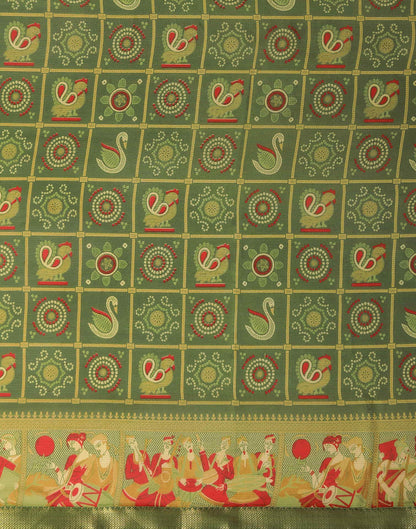 Olive Green Georgette Printed Bandhani Saree