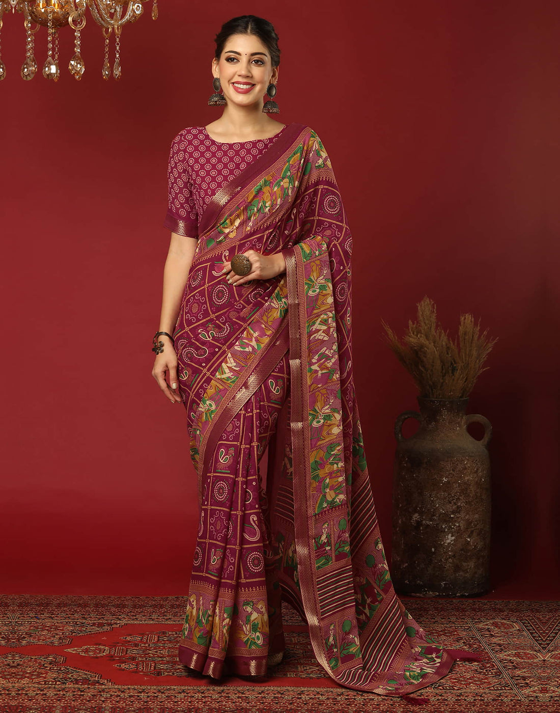 Red Georgette Printed Bandhani Saree