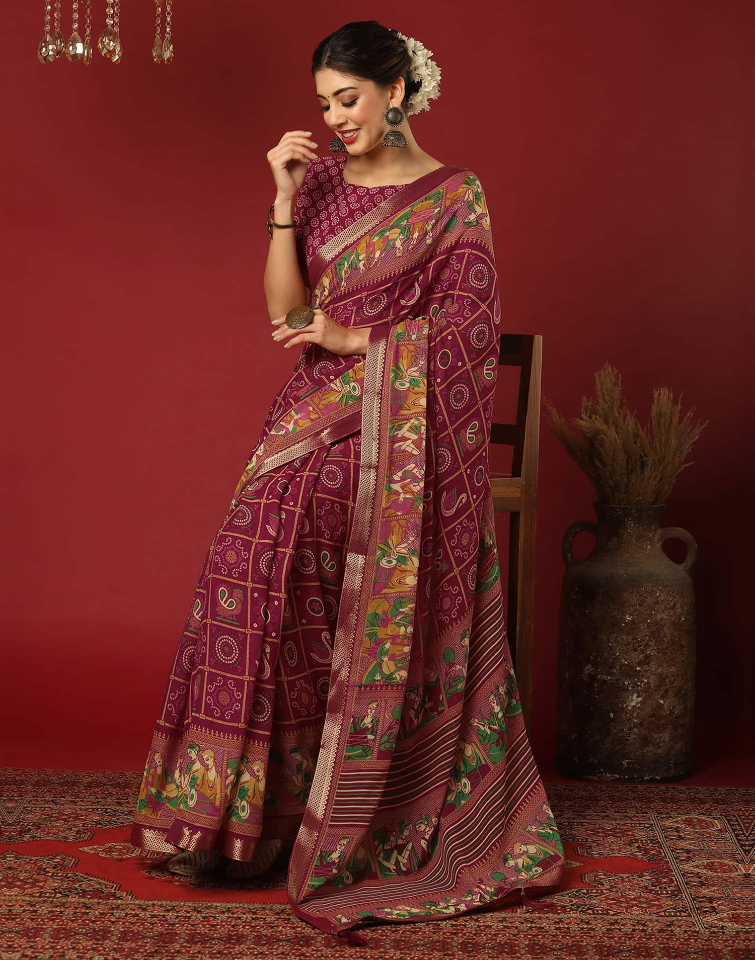 Red Georgette Printed Bandhani Saree