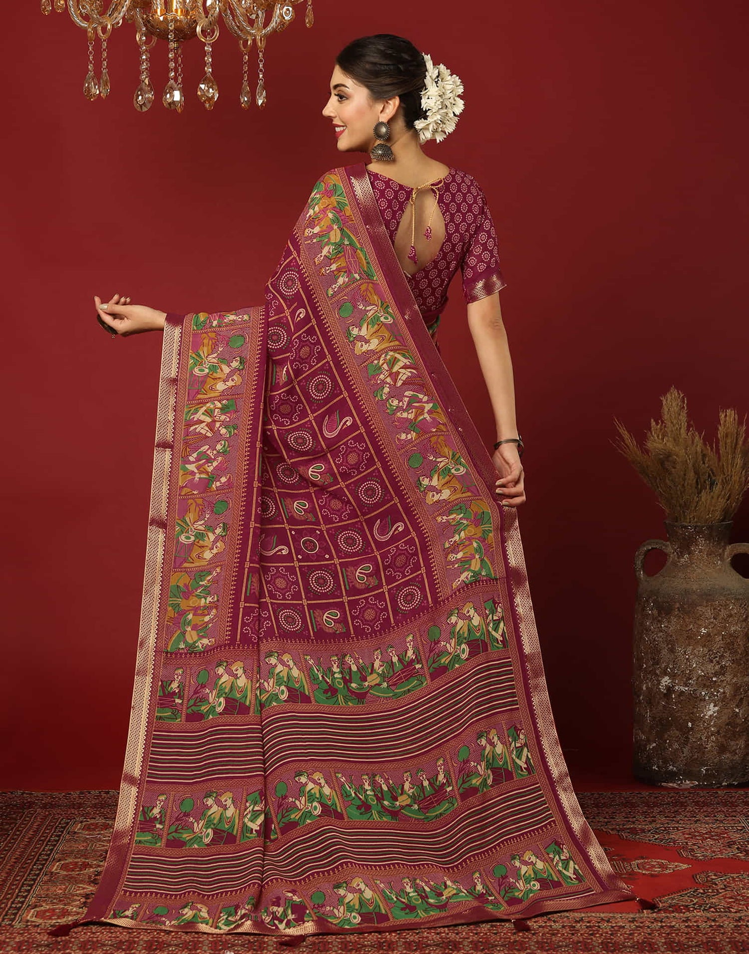 Red Georgette Printed Bandhani Saree
