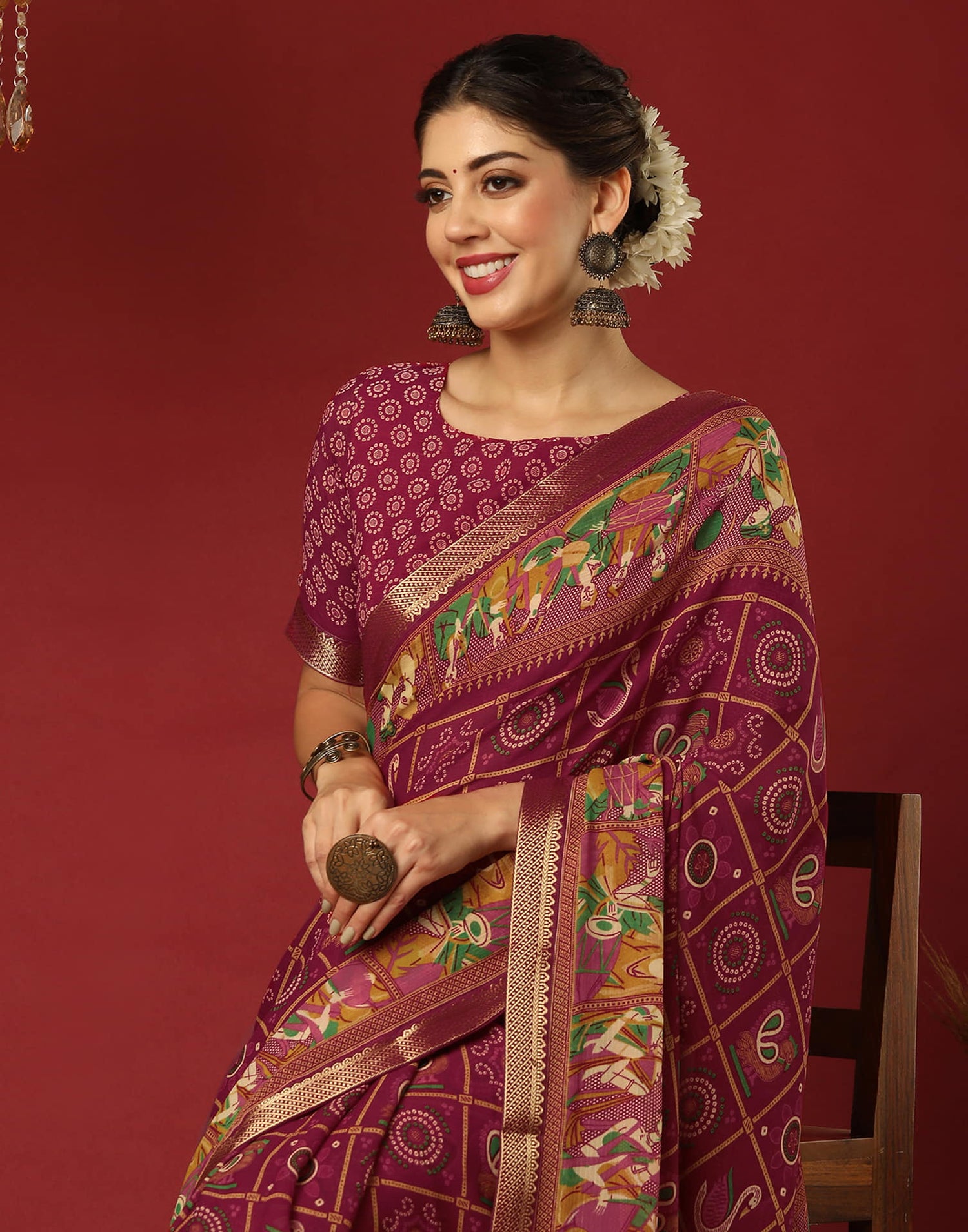 Red Georgette Printed Bandhani Saree
