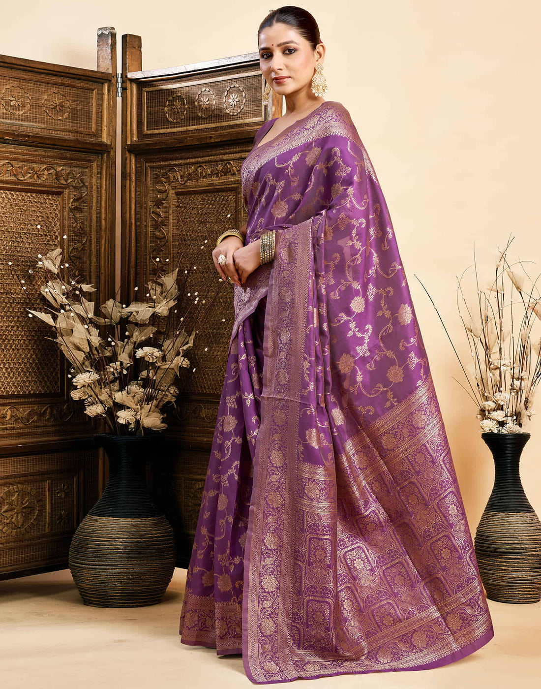 Purple Silk Woven Banarasi Saree