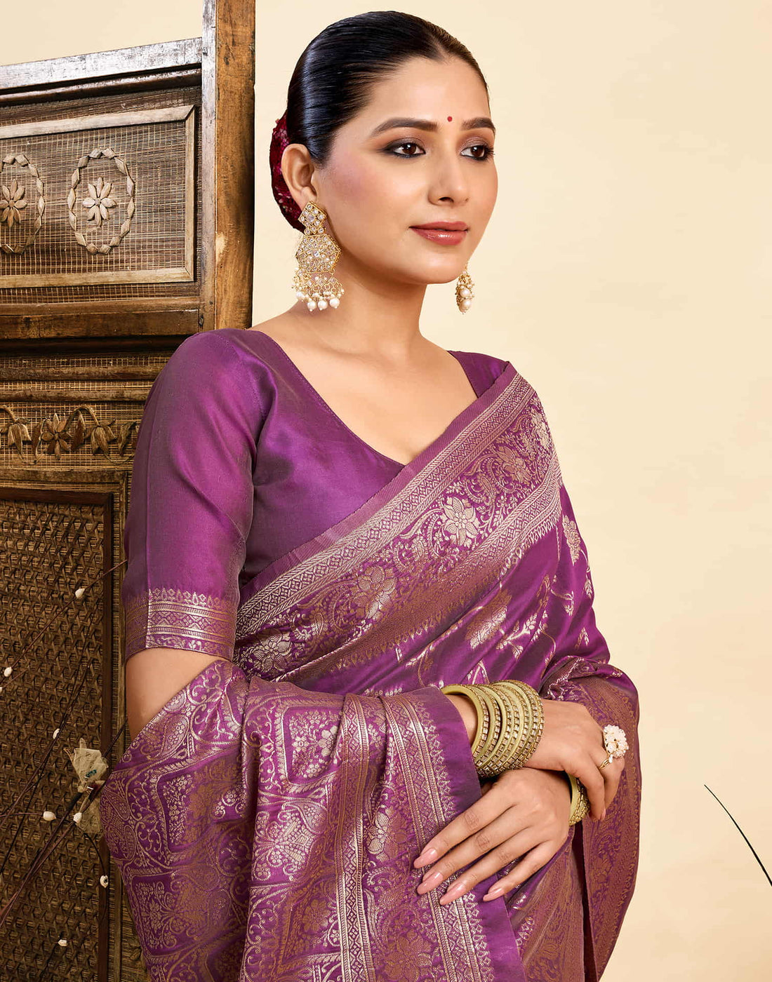 Purple Silk Woven Banarasi Saree