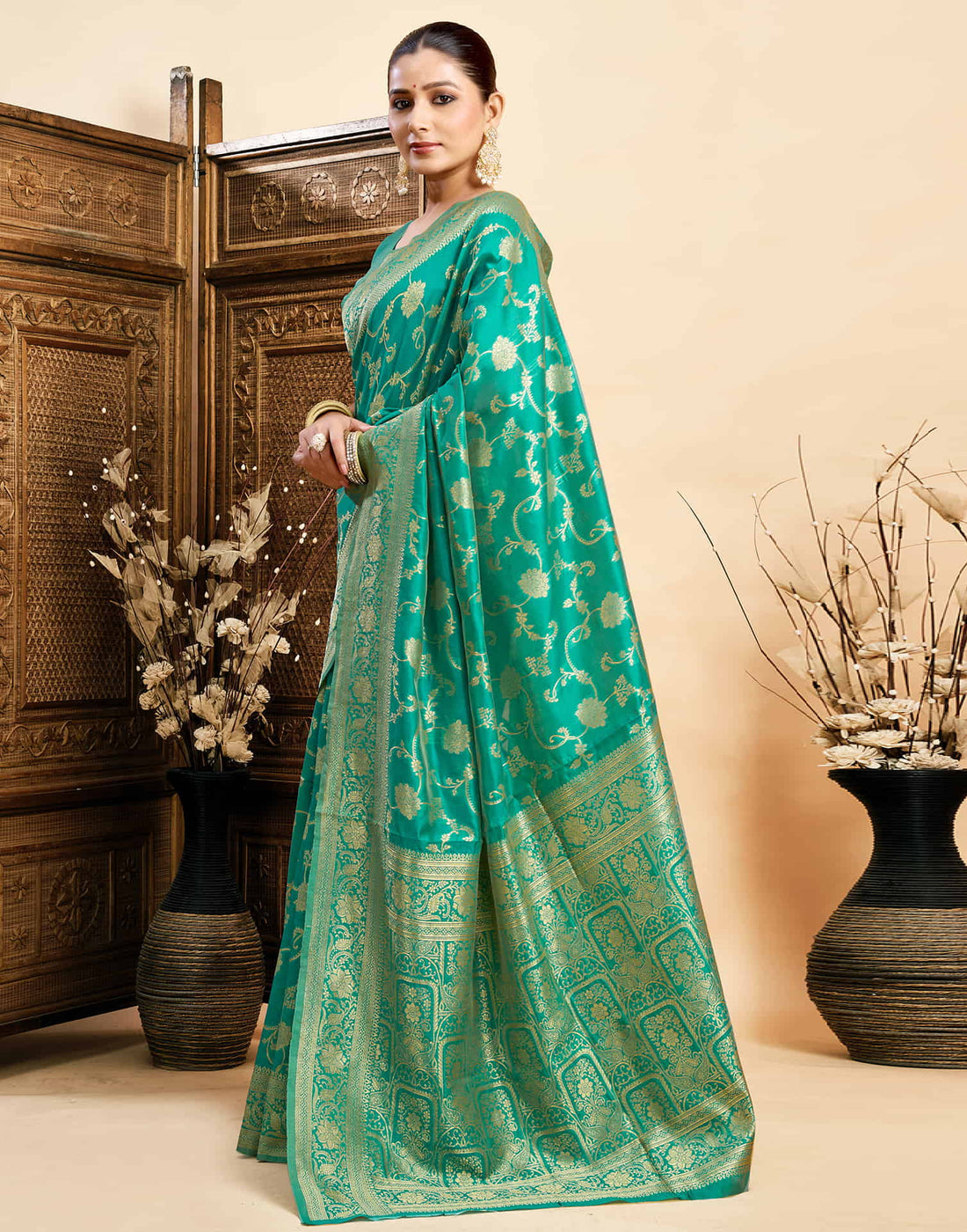Turquoise Silk Woven Banarasi Saree