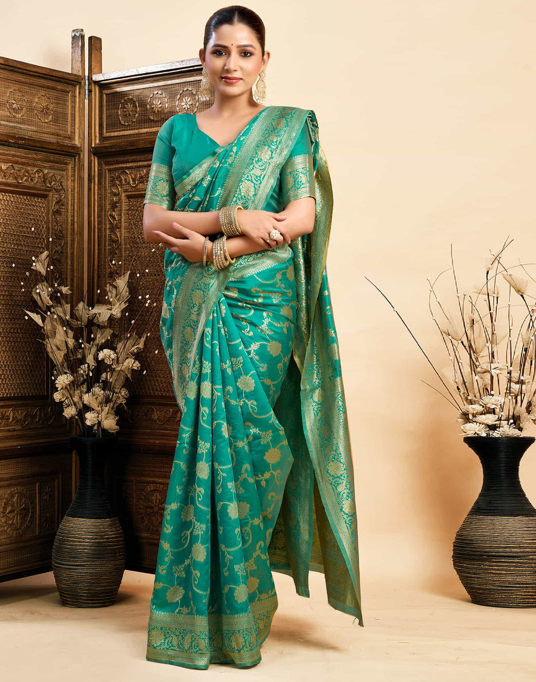 Turquoise Silk Woven Banarasi Saree