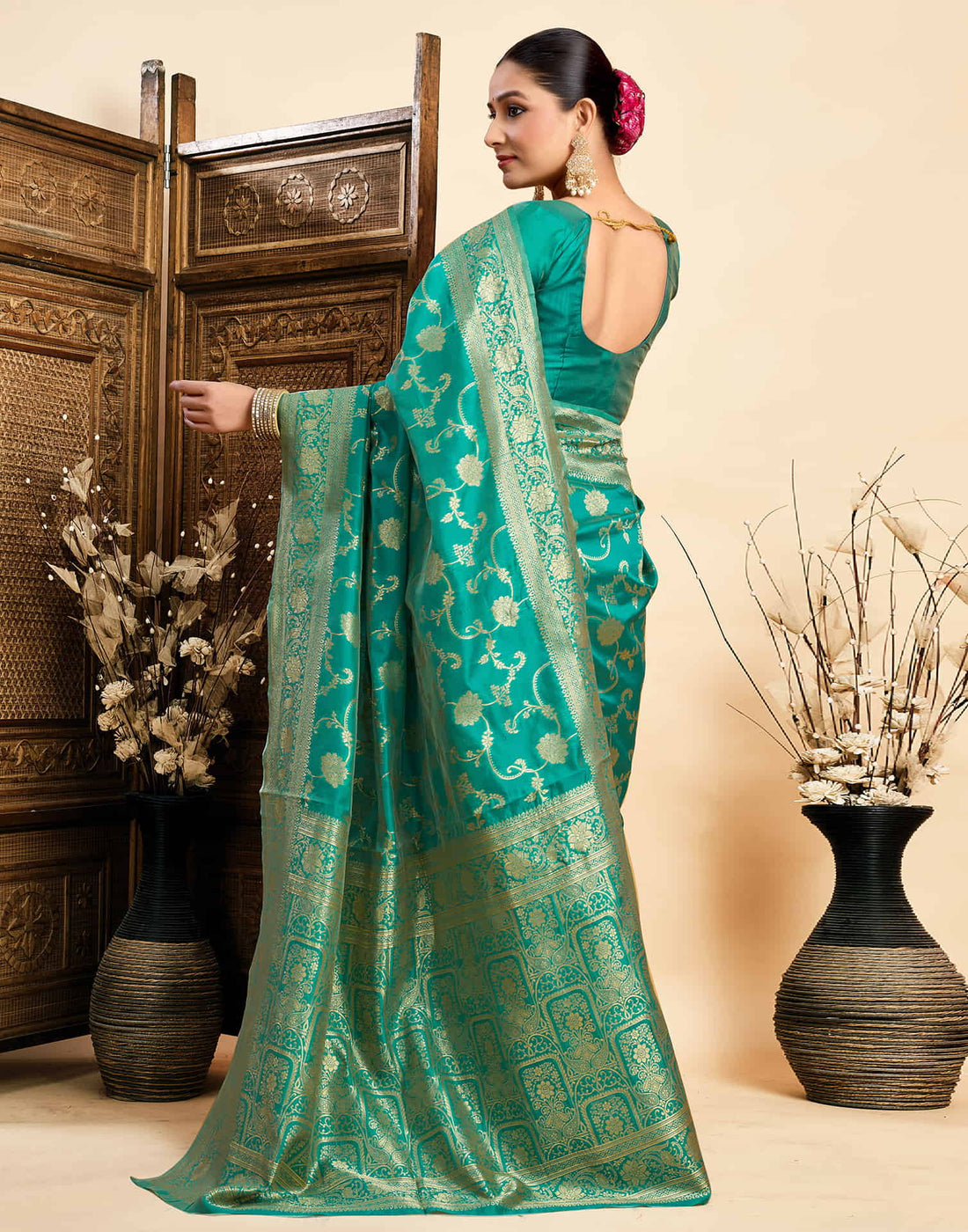 Turquoise Silk Woven Banarasi Saree