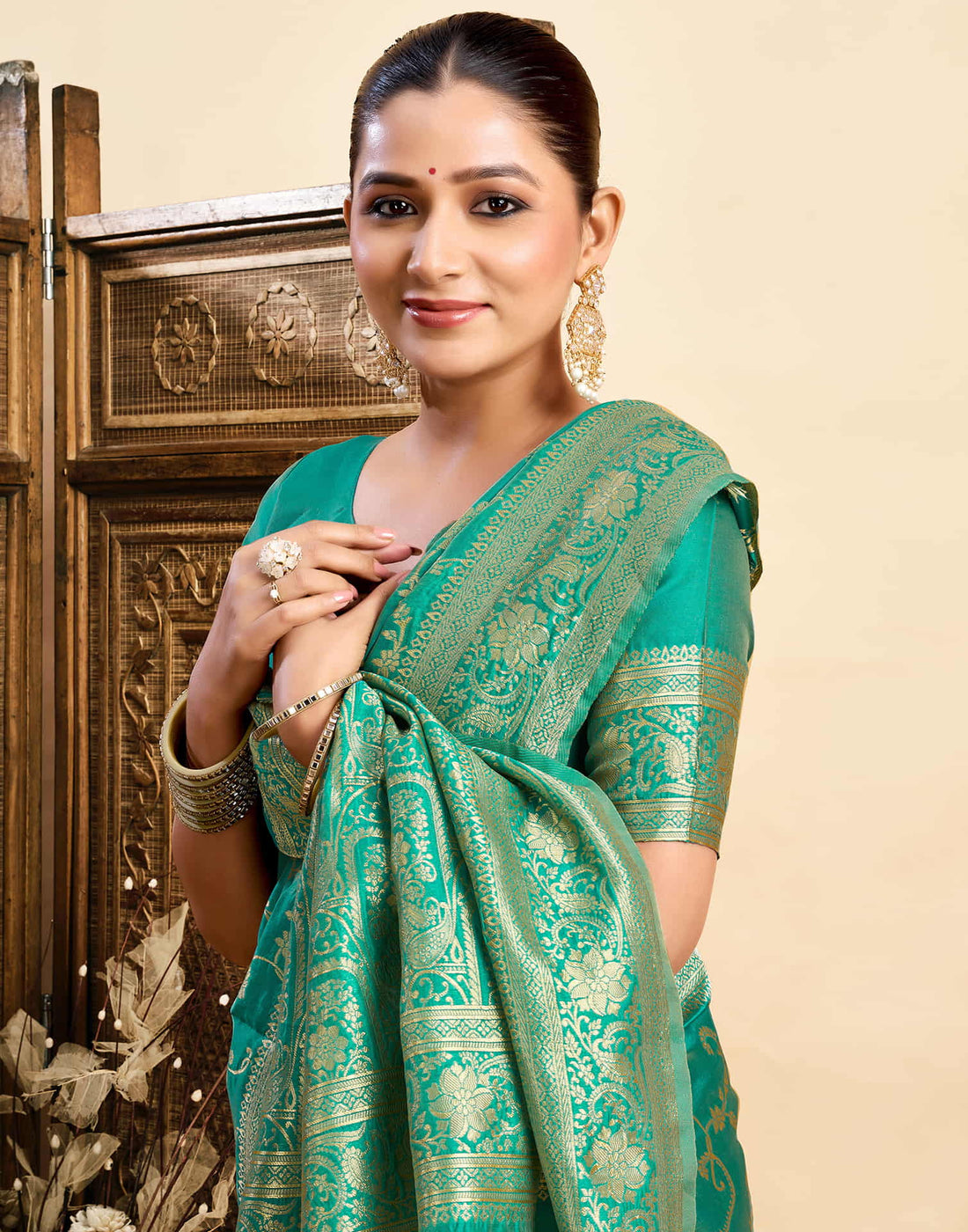 Turquoise Silk Woven Banarasi Saree
