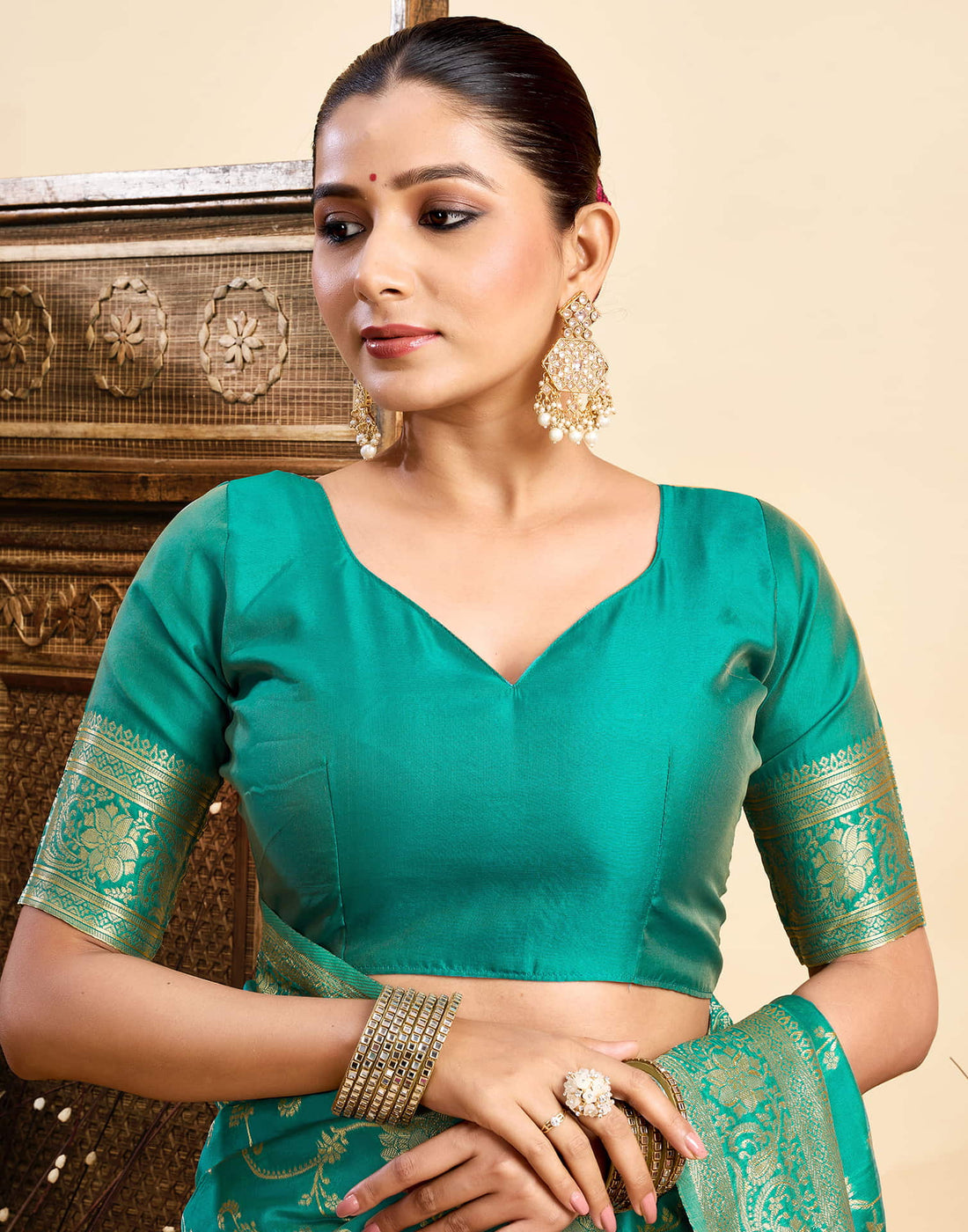 Turquoise Silk Woven Banarasi Saree