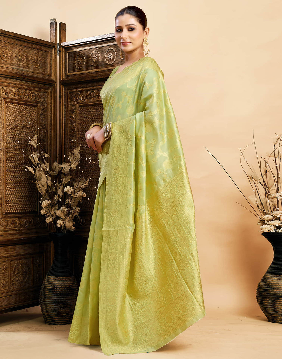 Light Pista Green Silk Woven Banarasi Saree