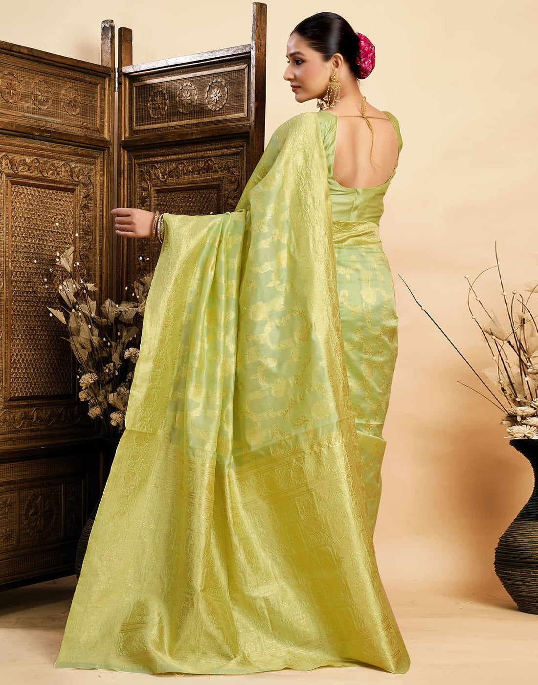 Light Pista Green Silk Woven Banarasi Saree