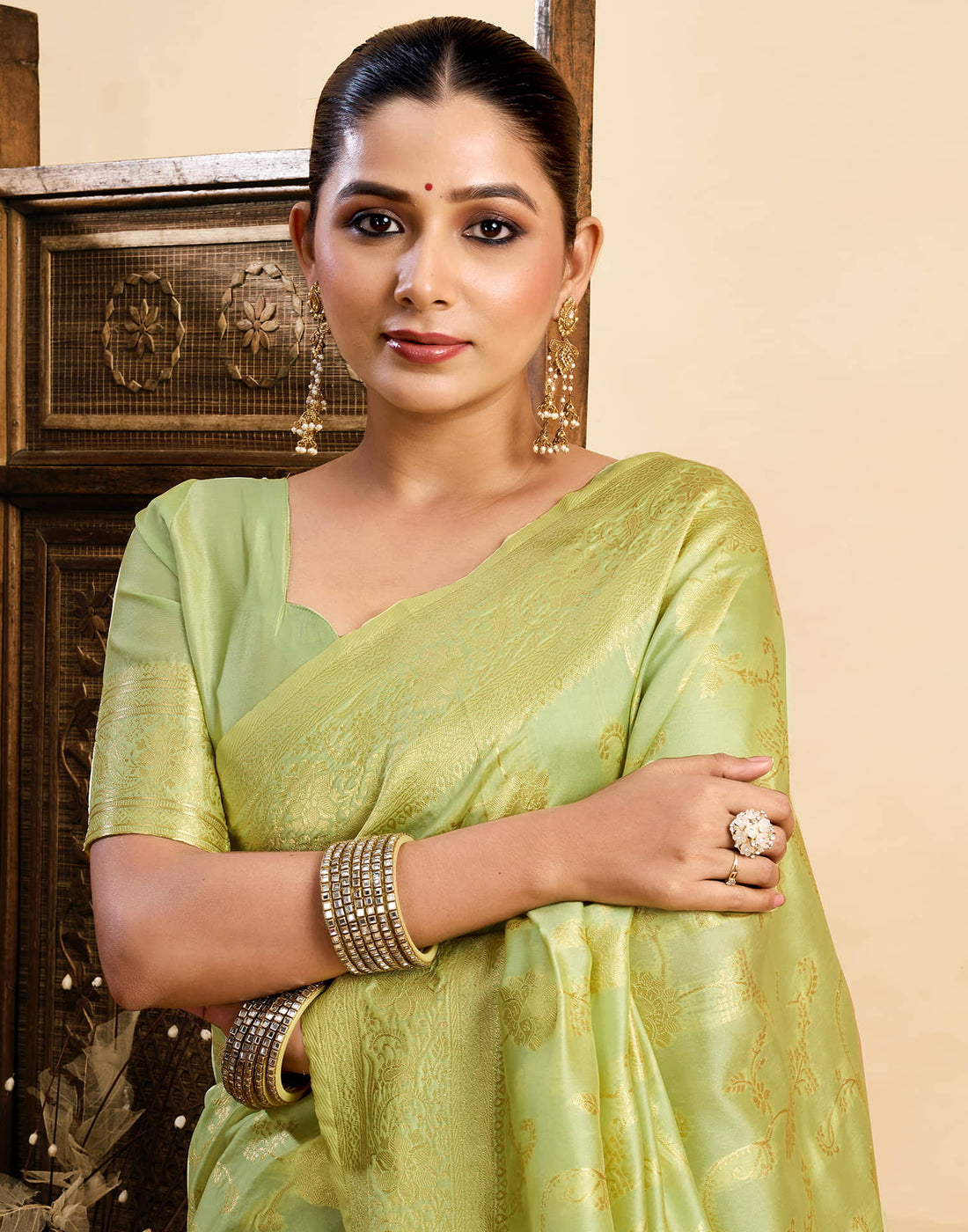 Light Pista Green Silk Woven Banarasi Saree
