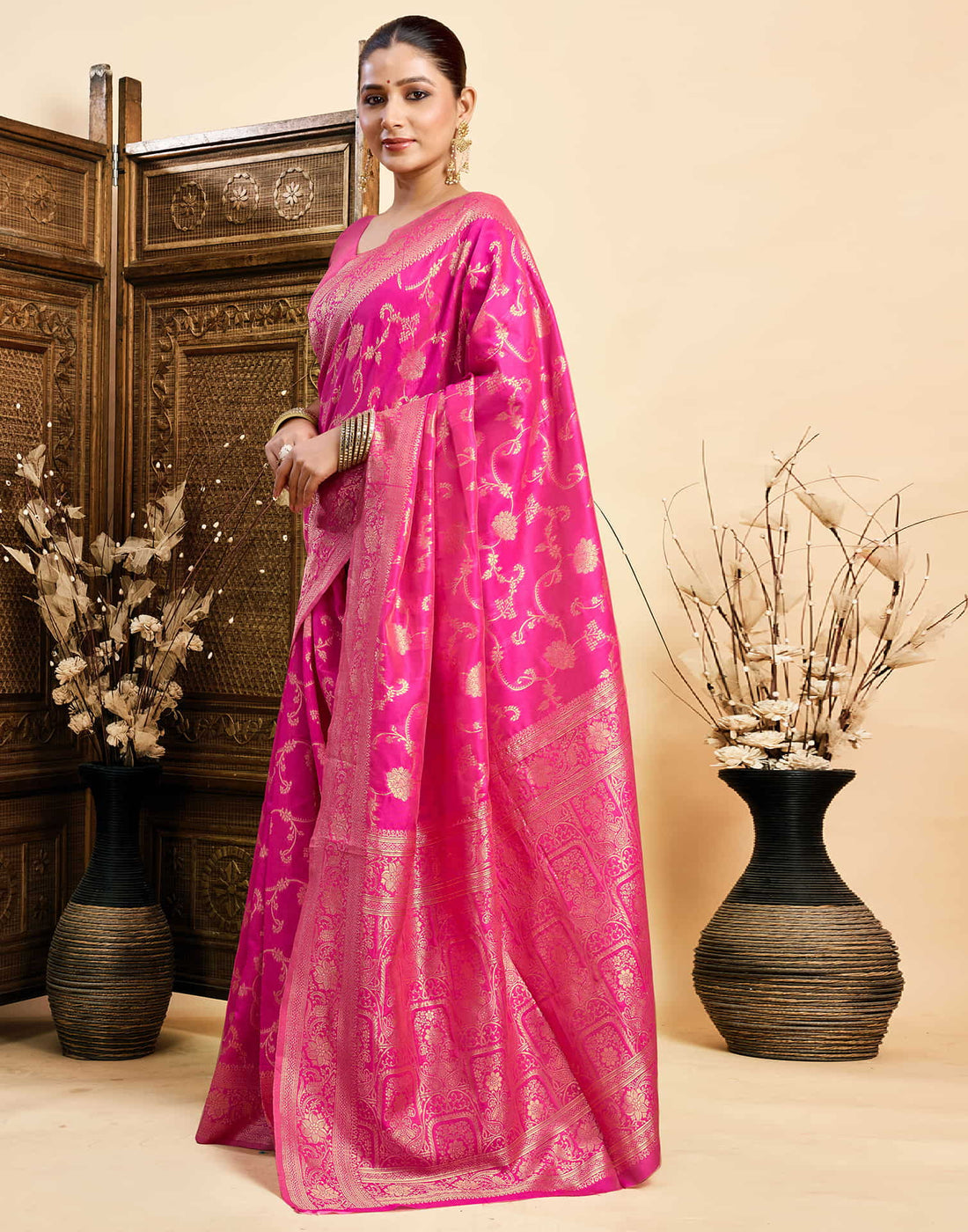 Magenta Silk Woven Banarasi Saree
