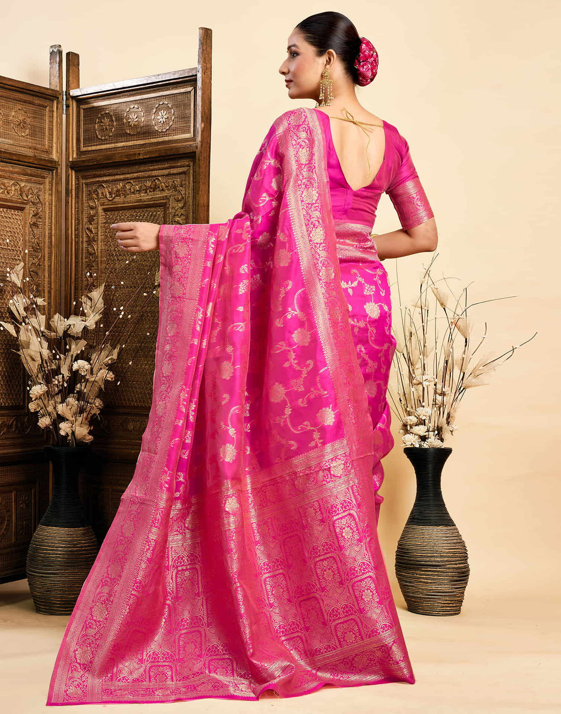 Magenta Silk Woven Banarasi Saree