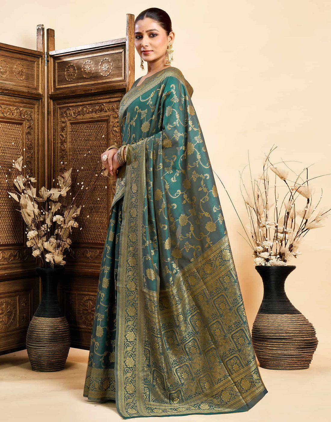 Dark Rama Green Silk Woven Banarasi Saree