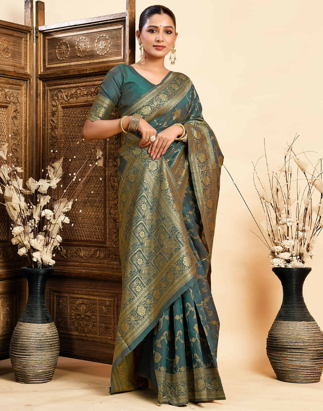 Dark Rama Green Silk Woven Banarasi Saree