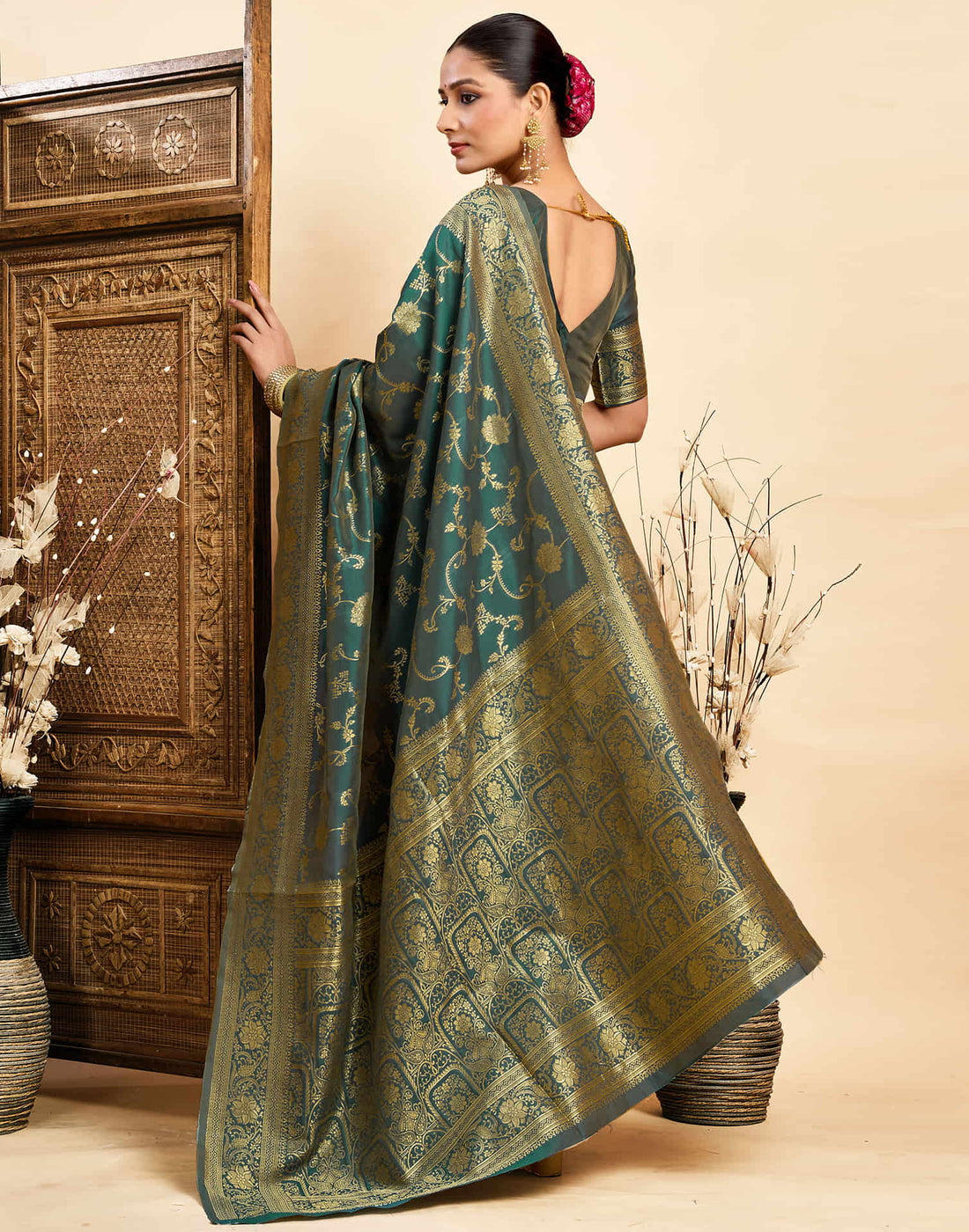 Dark Rama Green Silk Woven Banarasi Saree
