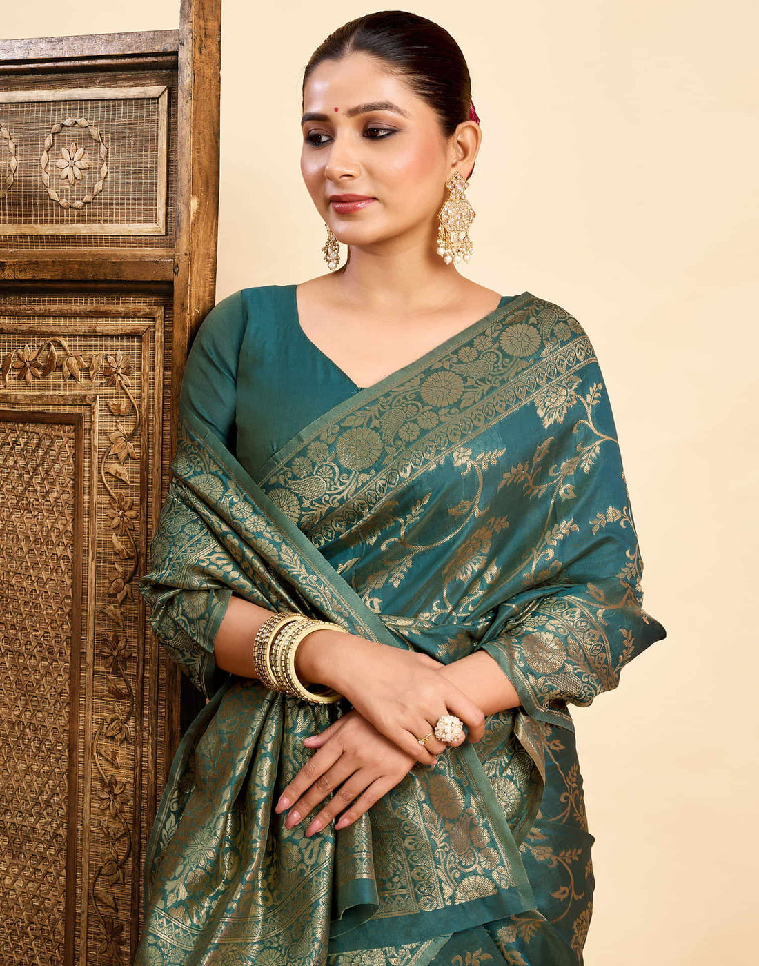 Dark Rama Green Silk Woven Banarasi Saree