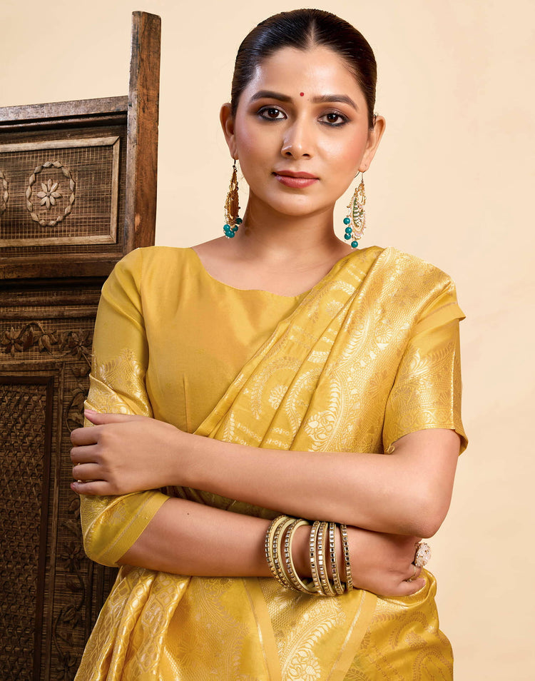 Yellow Silk Woven Banarasi Saree