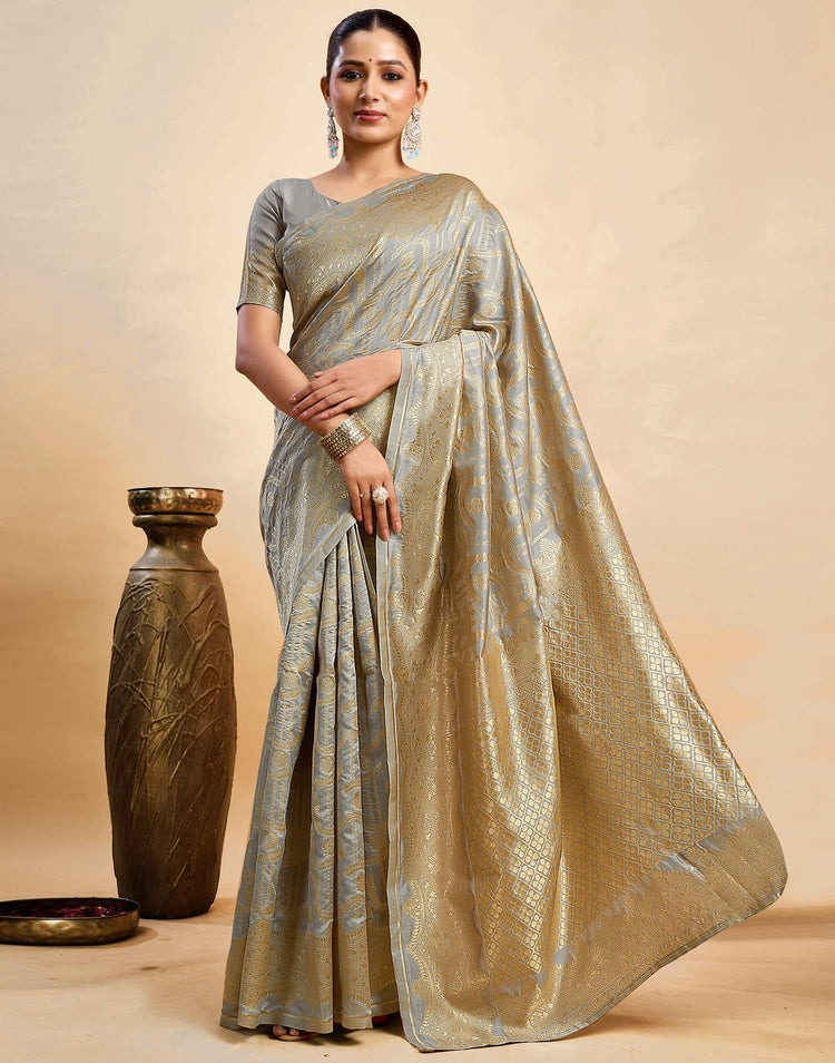Grey Silk Woven Banarasi Saree