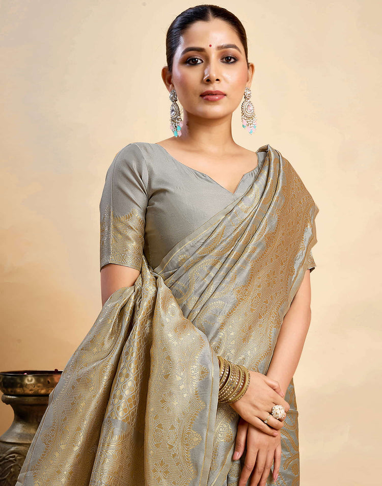 Grey Silk Woven Banarasi Saree