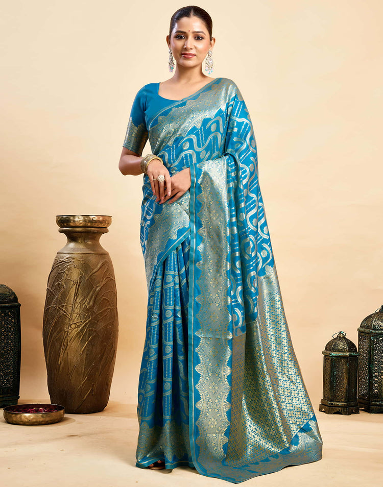 Blue Silk Woven Banarasi Saree