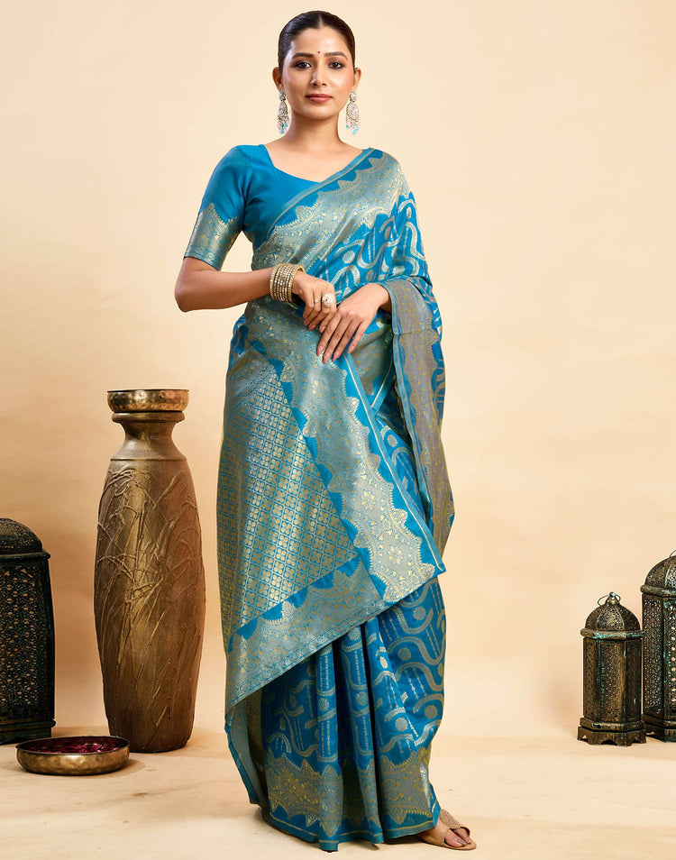 Blue Silk Woven Banarasi Saree