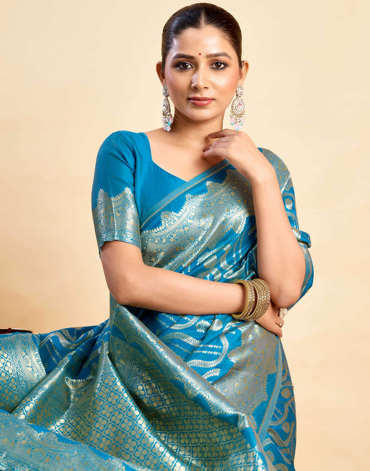 Blue Silk Woven Banarasi Saree