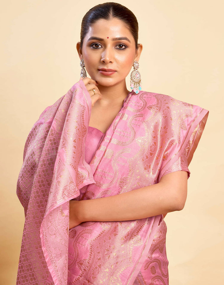Light Pink Silk Woven Banarasi Saree