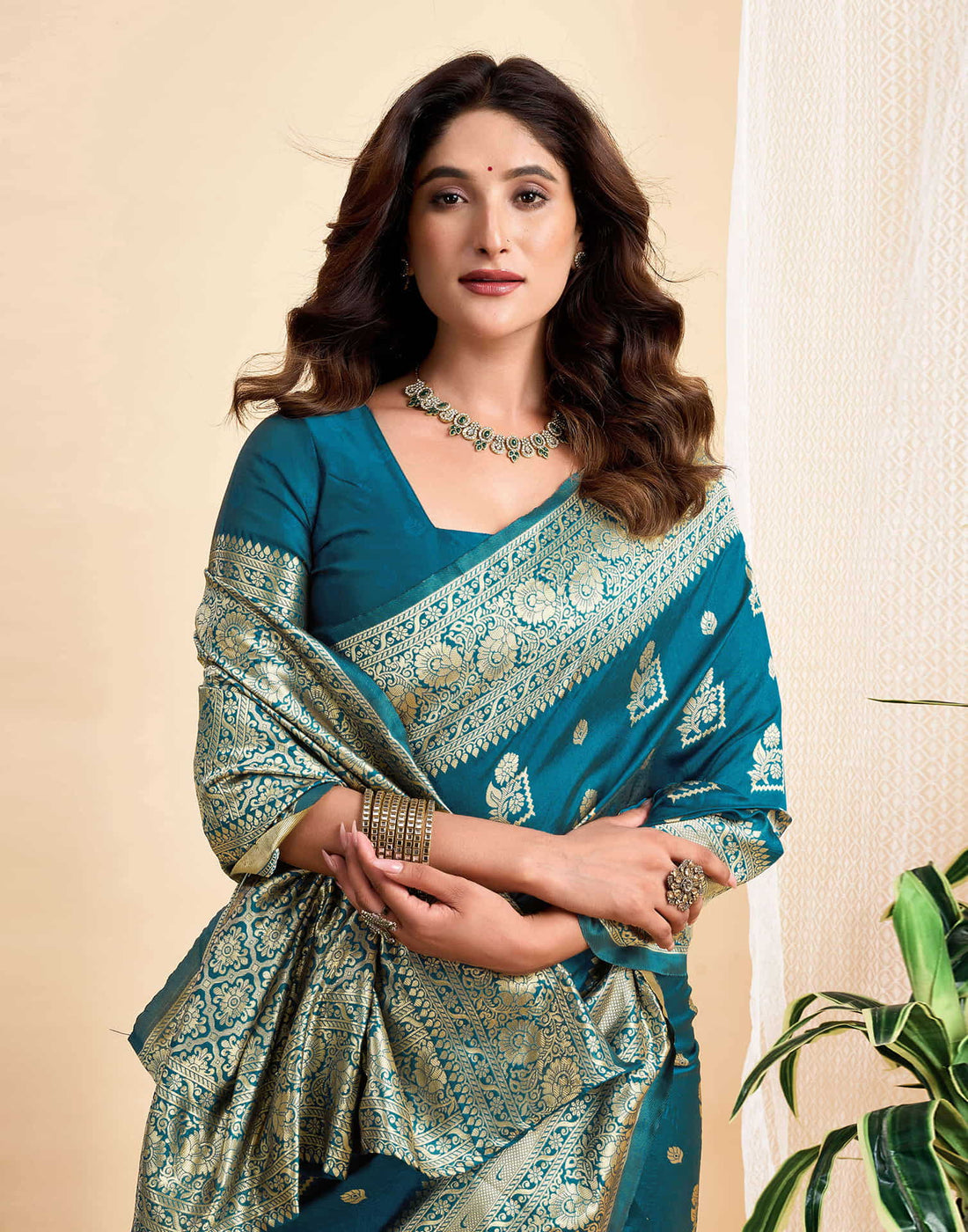 Rama Blue Silk Woven Banarasi Saree