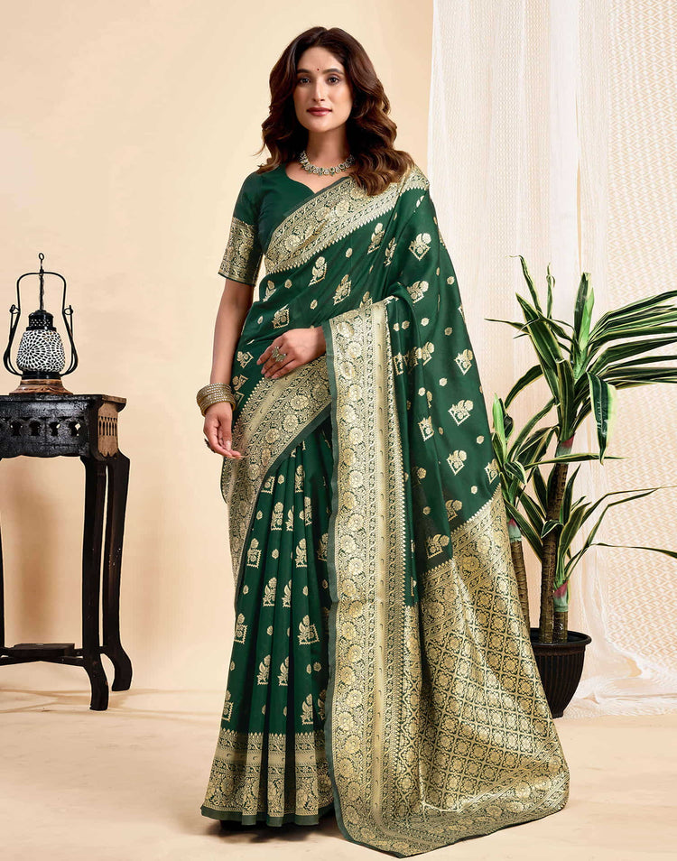 Dark Green Silk Woven Banarasi Saree
