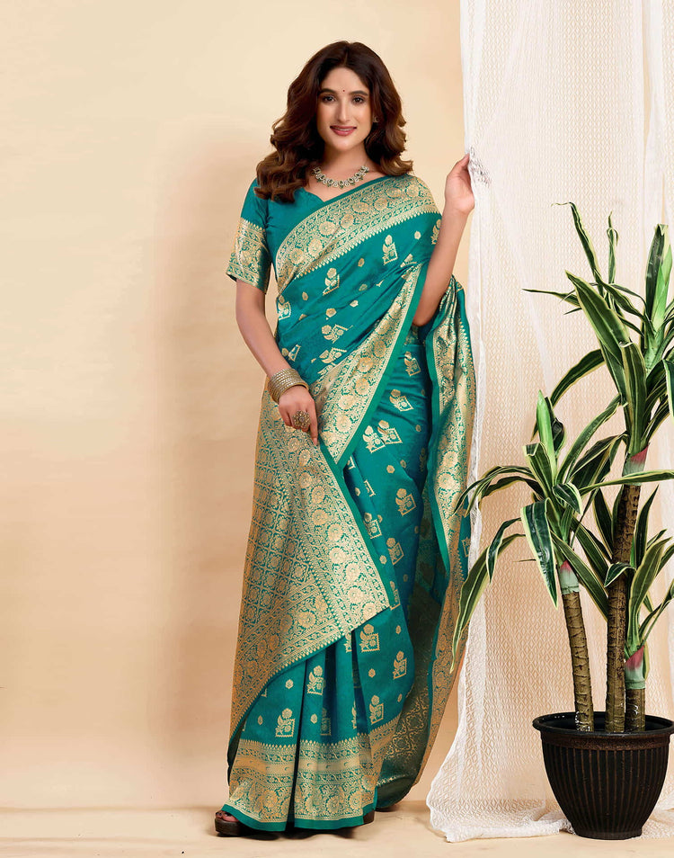 Teal Green Silk Woven Banarasi Saree