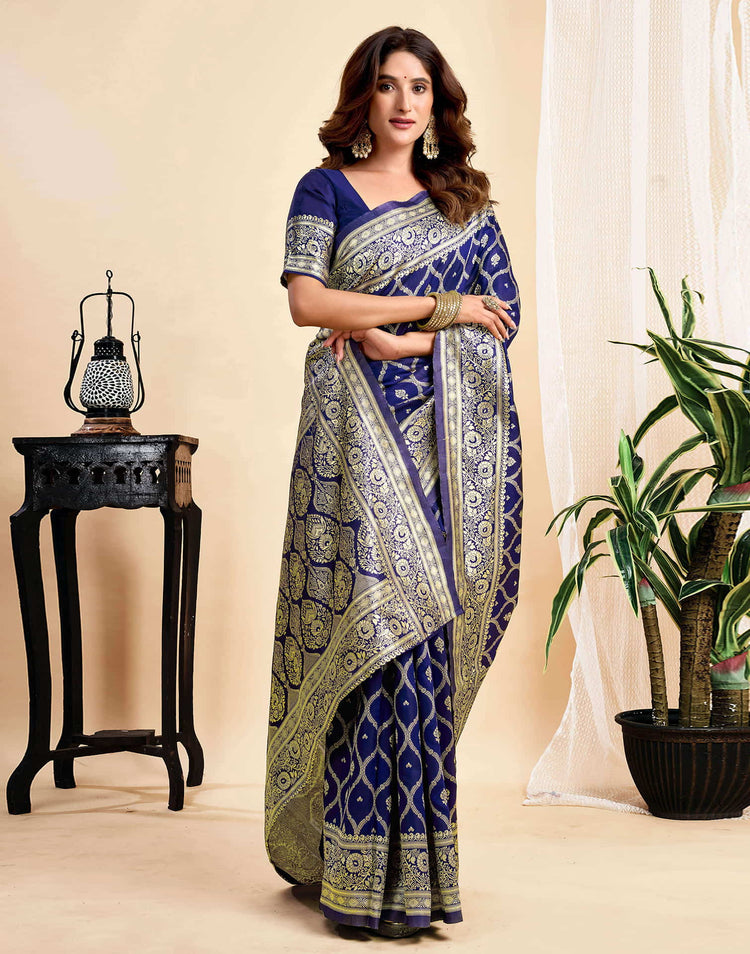 Navy Blue Silk Woven Banarasi Saree