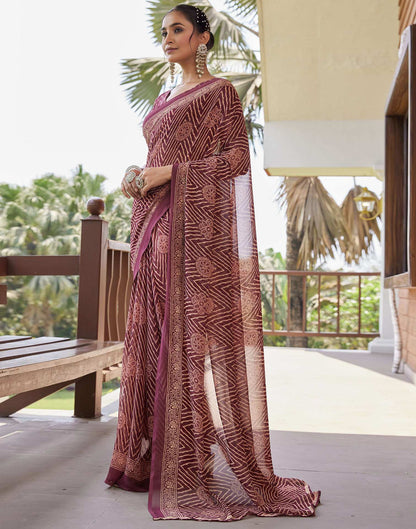 Dusty Maroon Georgette Printed Saree