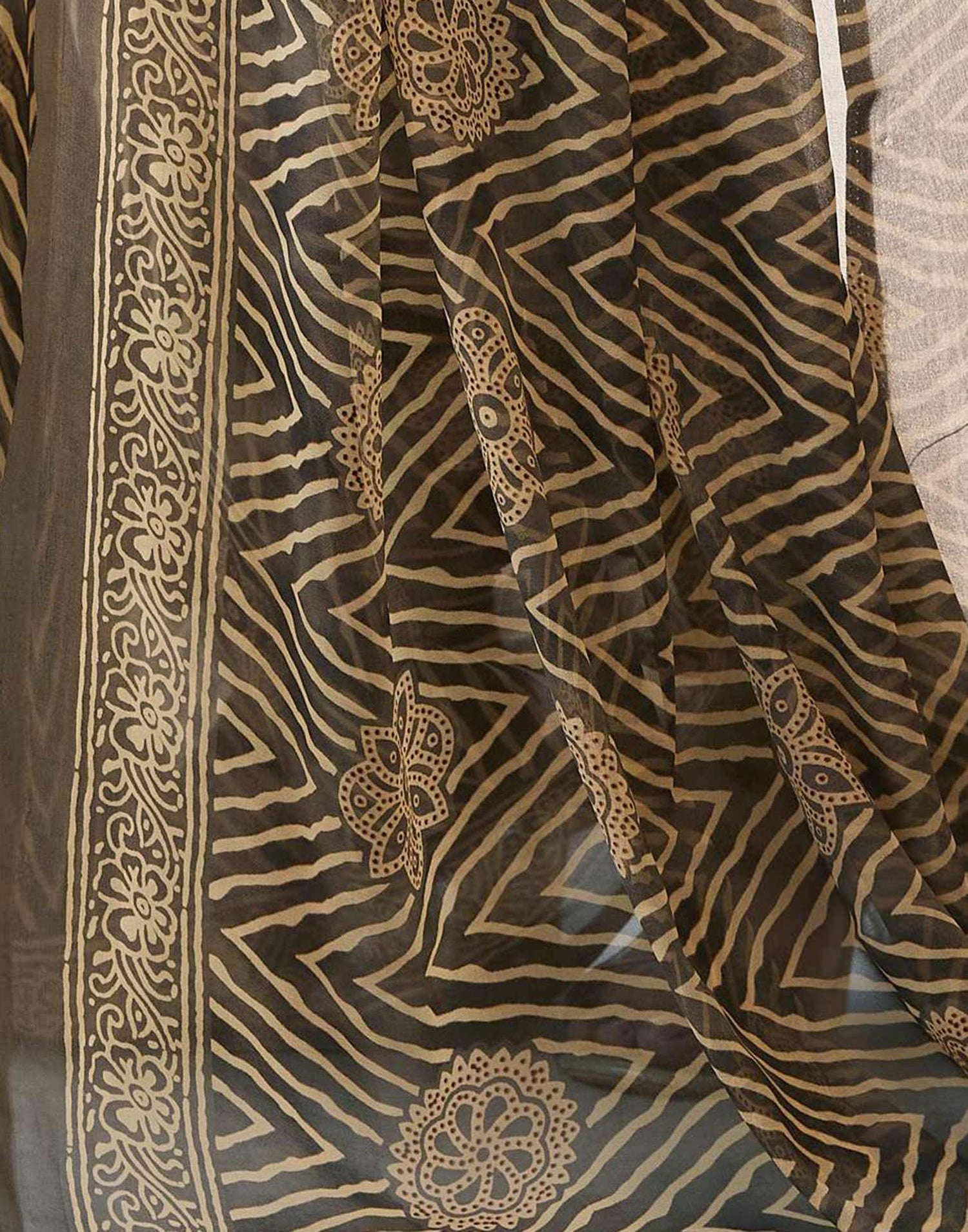 Dusty Green Georgette Printed Saree
