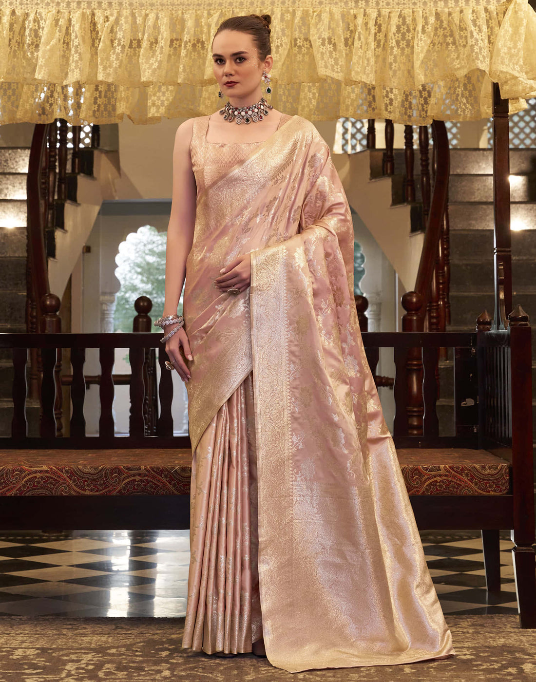 Light Pink Silk Woven Banarasi Saree