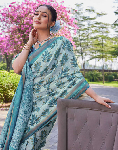 Blue Chanderi Sequence Printed Saree
