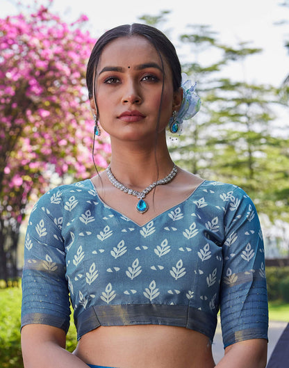 Blue Chanderi Sequence Printed Saree