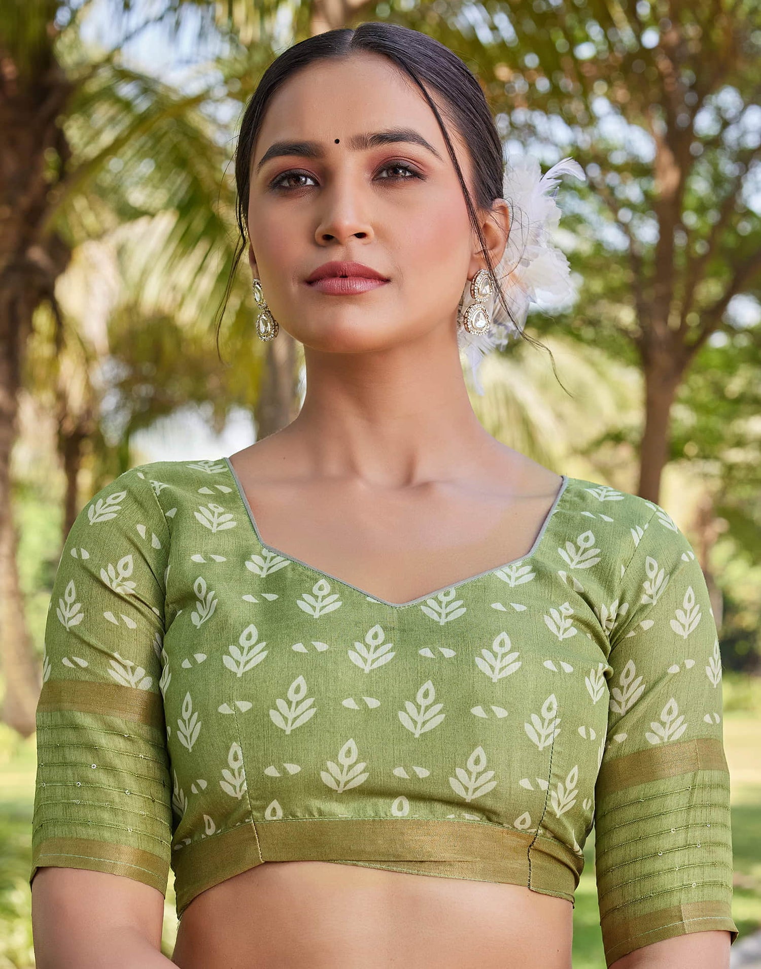 Light Green Chanderi Printed Saree