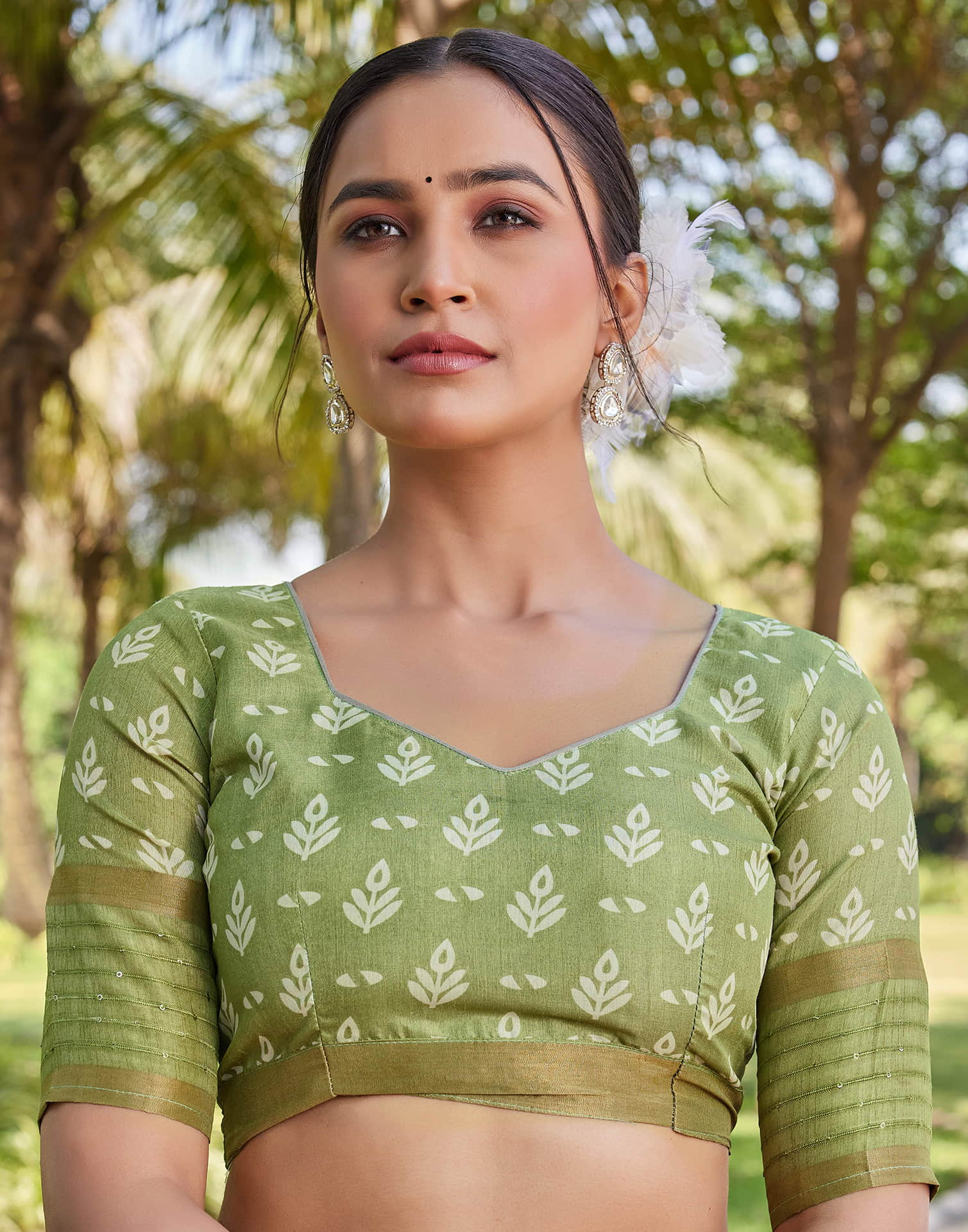 Light Green Chanderi Printed Saree