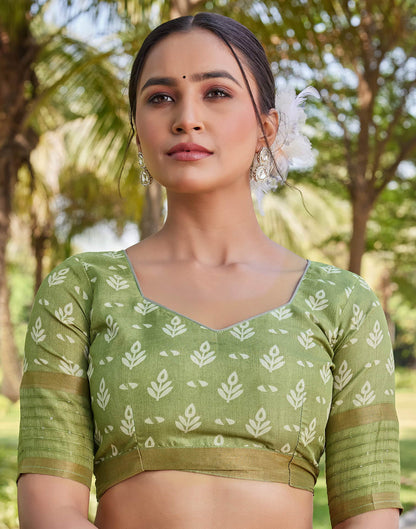 Light Green Chanderi Printed Saree