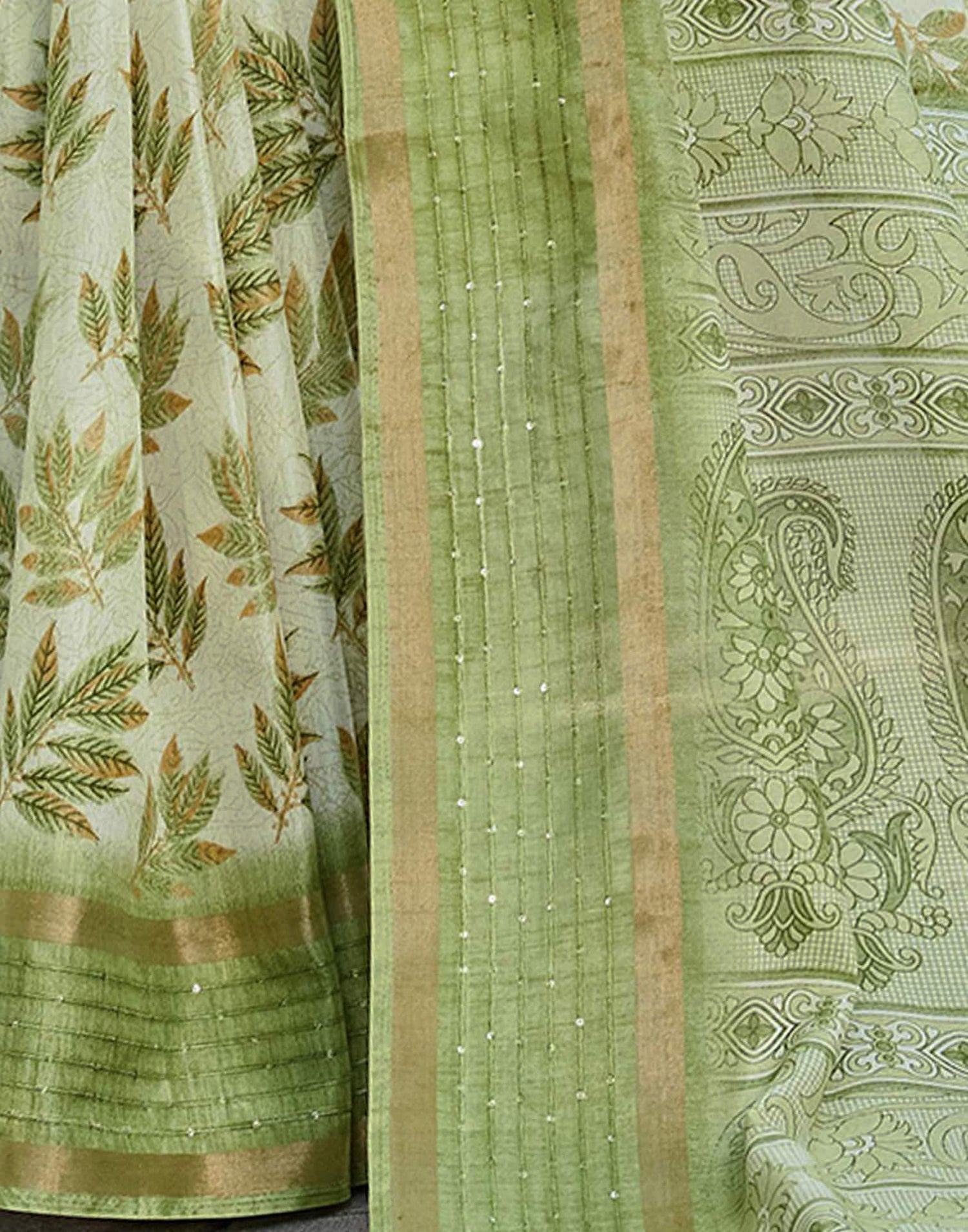 Light Green Chanderi Printed Saree