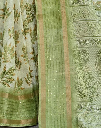 Light Green Chanderi Printed Saree