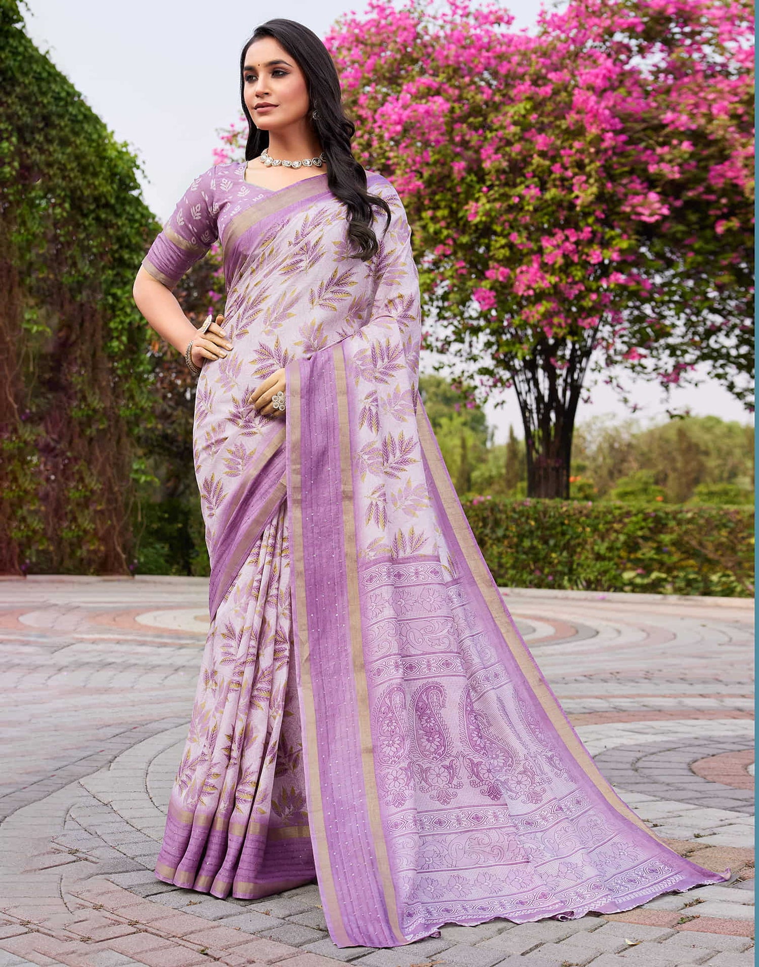 Light Purple Chanderi Printed Saree