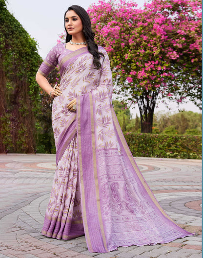 Light Purple Chanderi Printed Saree