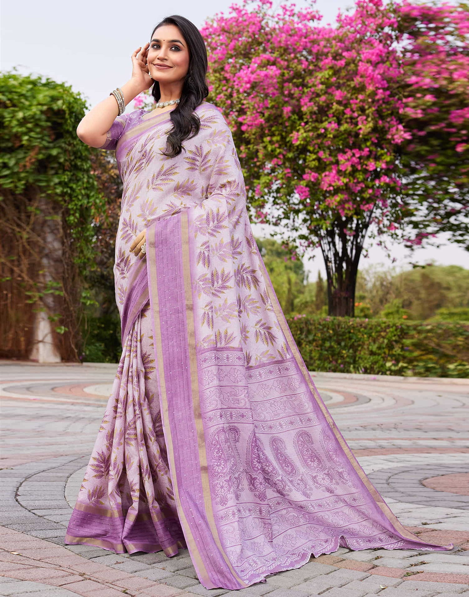 Light Purple Chanderi Printed Saree
