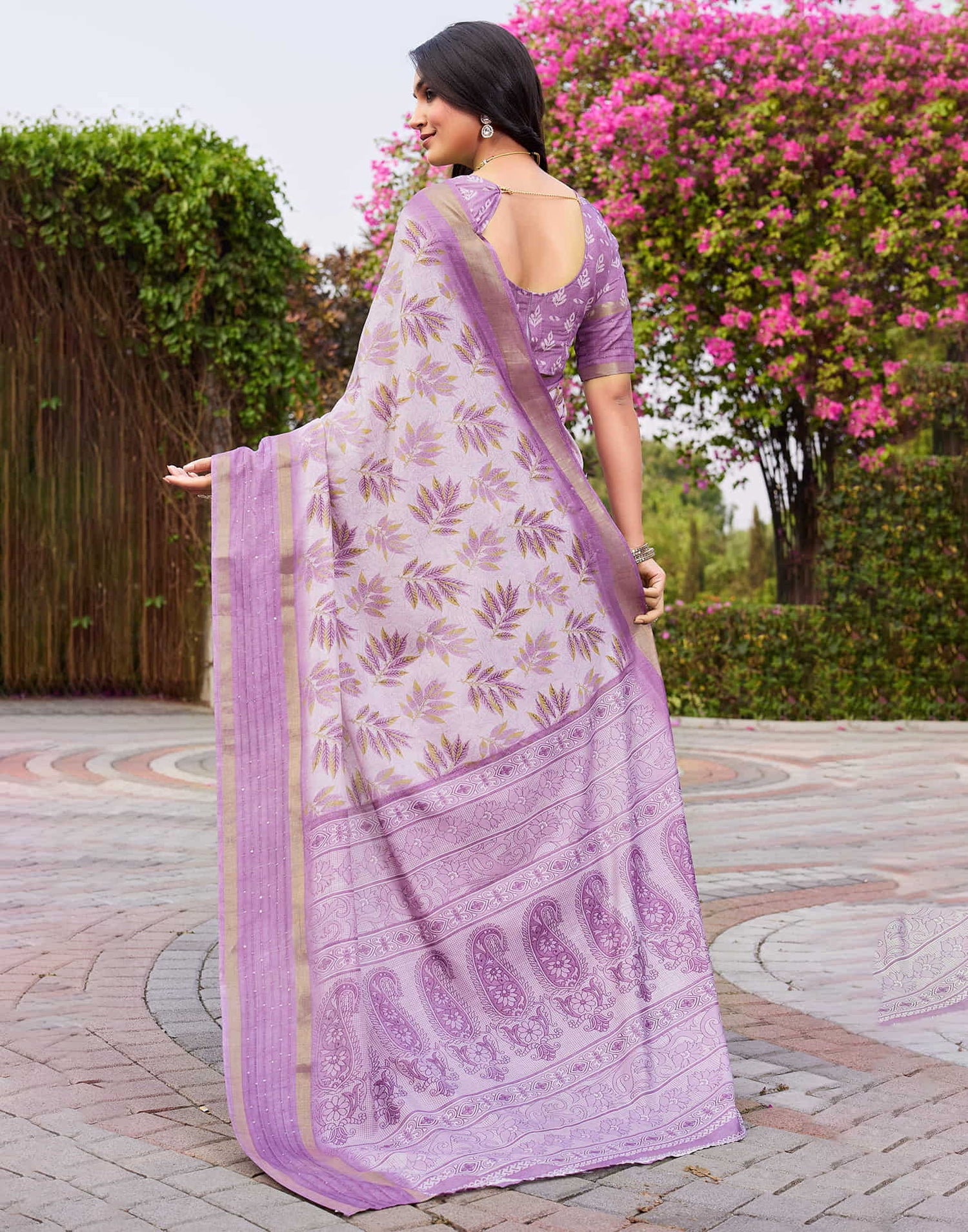 Light Purple Chanderi Printed Saree